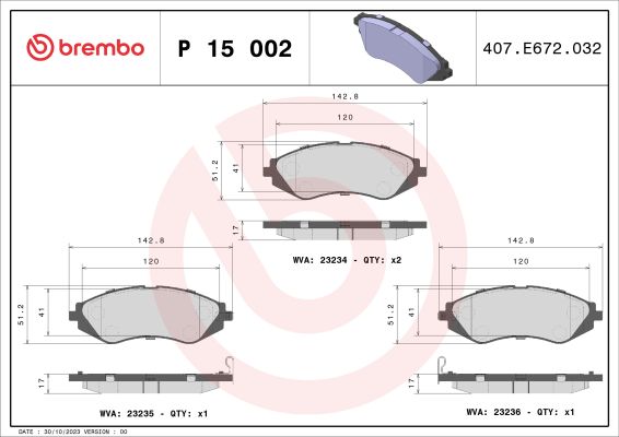A.B.S. P 15 002 BREMBO Bremsbelagsatz, Scheibenbremse